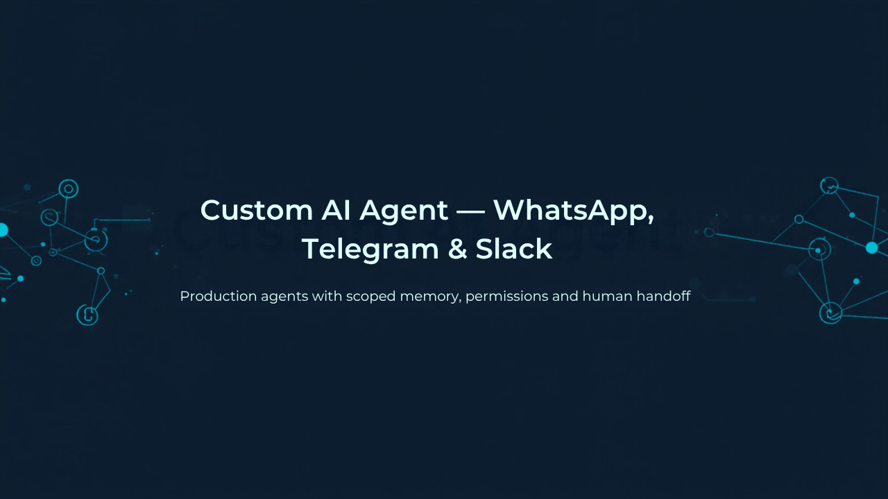 Portada: Custom AI Agent — WhatsApp, Telegram & Slack
